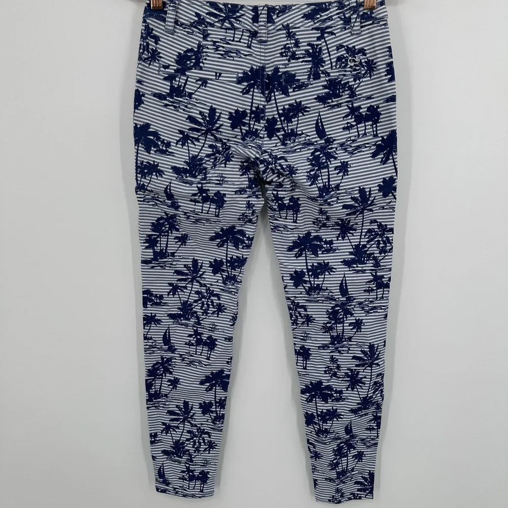 Vineyard Vines Pants Womens 00 Blue White Palm Tree Stripe‎ Sailboat Stretch